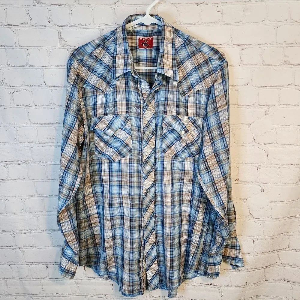 Men's Chute longsleeve pearl snapped shirt, size Medium